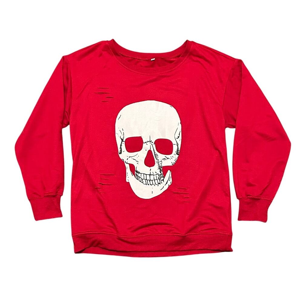 Unbranded Red Skull Halloween Sweatshirt Size M | Spooky Goth Pullover